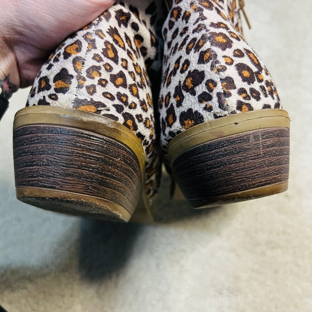 Women's Leopard Chunky Heels Ankle Boots Booties Round Toe Retro Party Shoe 7.5 - Picture 9 of 14